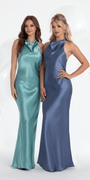 Satin Tie Back Halter Column Dress - Camille La Vie