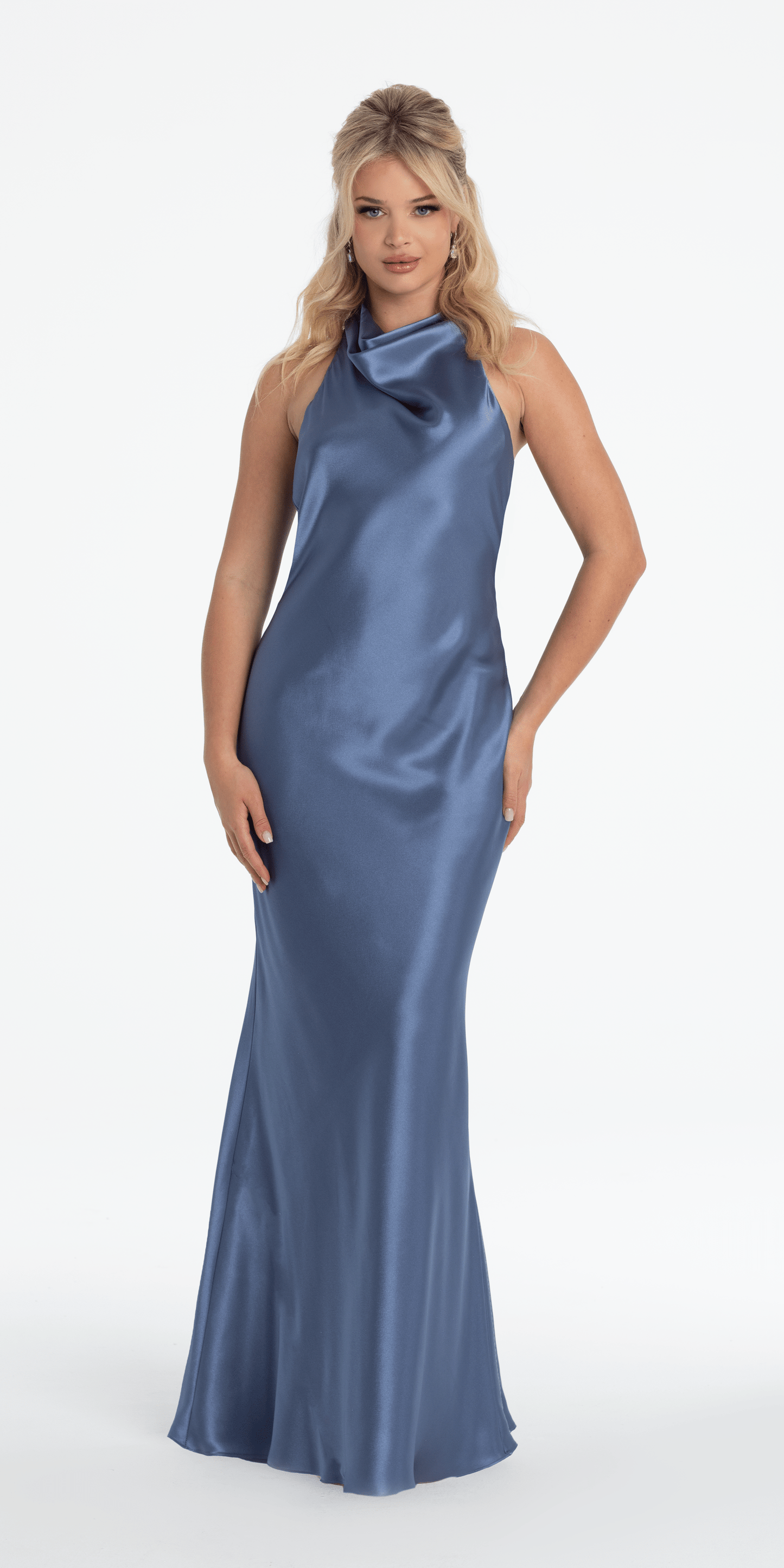 Satin Tie Back Halter Column Dress - Camille La Vie