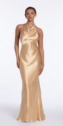 Satin Tie Back Halter Column Dress - Camille La Vie