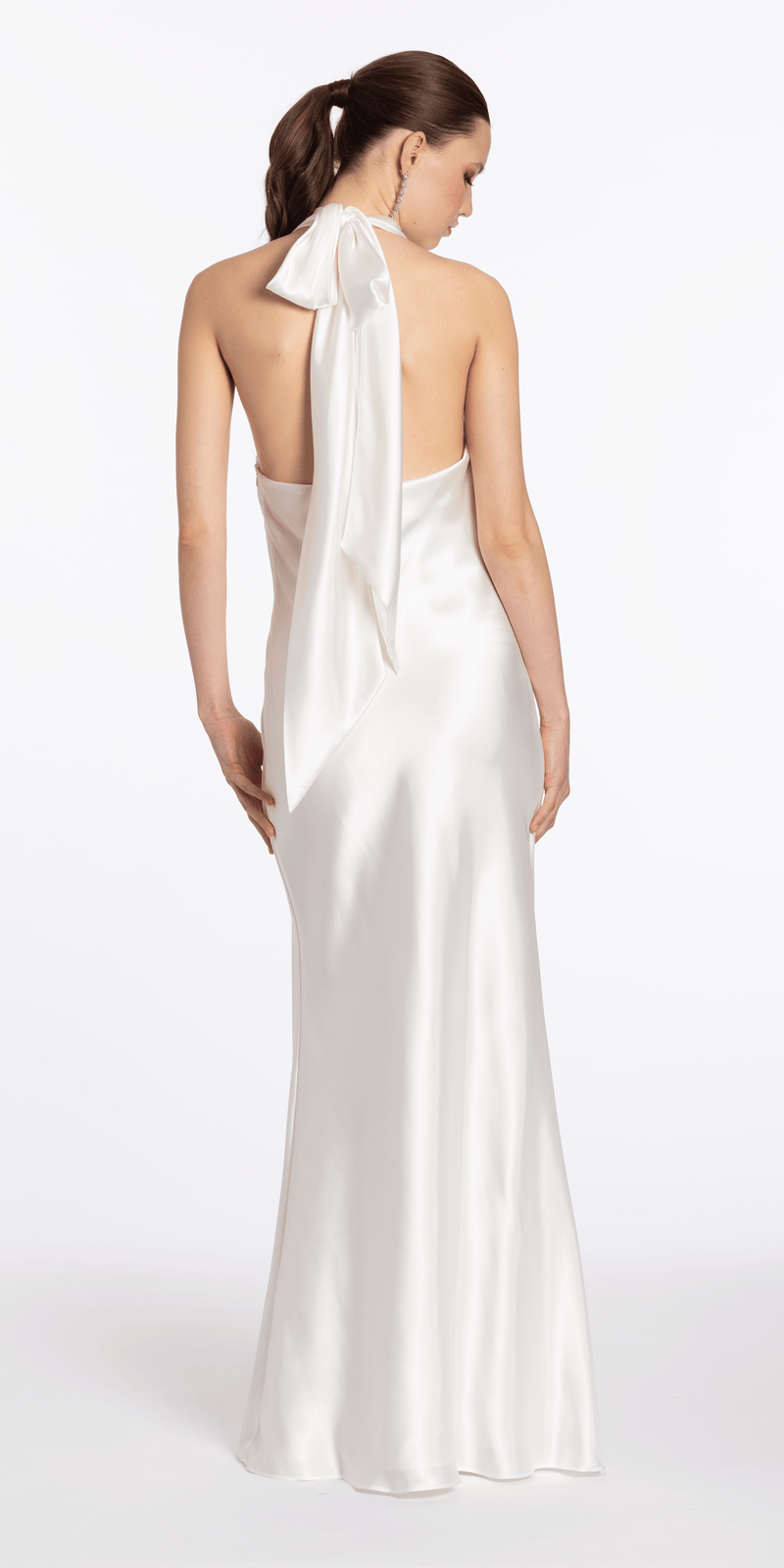 Satin Tie Back Halter Column Dress - Camille La Vie
