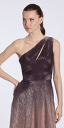 Camille La Vie Metallic Ombre One Shoulder Crinkle Mock Wrap Dress with Pockets