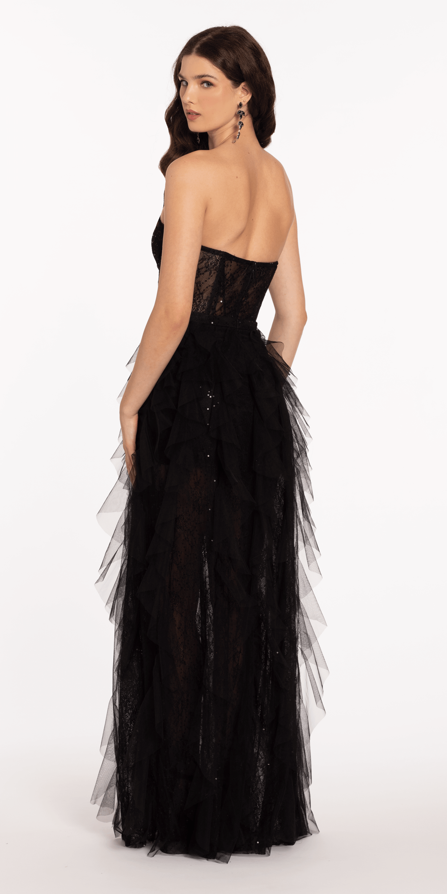 Sweetheart Illusion Corset Trumpet Dress with Mesh Cascades - Camille La Vie