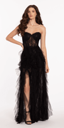 Sweetheart Illusion Corset Trumpet Dress with Mesh Cascades - Camille La Vie