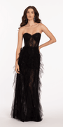 Sweetheart Illusion Corset Trumpet Dress with Mesh Cascades - Camille La Vie