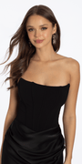 Pointed Strapless Scuba Corset Column Satin Dress - Camille La Vie