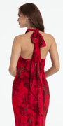 Rose Print Cowl Neck Tie Back Halter Column Dress - Camille La Vie