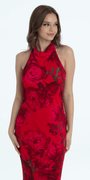 Rose Print Cowl Neck Tie Back Halter Column Dress - Camille La Vie