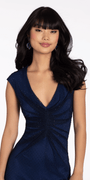 Fishnet Cap Sleeve V Neck Column Dress with Front Slit - Camille La Vie