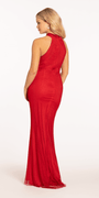 Cutaway Fishnet Halter Dress with Heat Set Stones - Camille La Vie