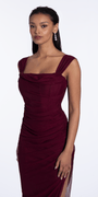 Mesh Square Neck Drape Corset Column Dress with Ruching - Camille La Vie