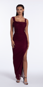 Mesh Square Neck Drape Corset Column Dress with Ruching - Camille La Vie