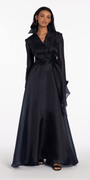 Organza Long Sleeve V Neck A Line Dress with Bow - Camille La Vie