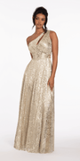 Foil Jacquard One Shoulder A Line Dress with Keyhole - Camille La Vie