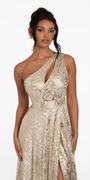Foil Jacquard One Shoulder A Line Dress with Keyhole - Camille La Vie