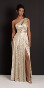 Foil Jacquard One Shoulder A Line Dress with Keyhole - Camille La Vie