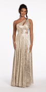 Foil Jacquard One Shoulder A Line Dress with Keyhole - Camille La Vie