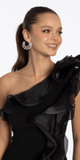 One Shoulder Scuba Column Dress with Organza Ruffle - Camille La Vie