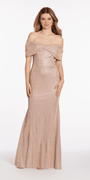 Shimmer Two Tone Off the Shoulder Bow Trumpet Dress - Camille La Vie