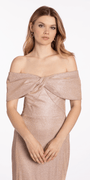 Shimmer Two Tone Off the Shoulder Bow Trumpet Dress - Camille La Vie