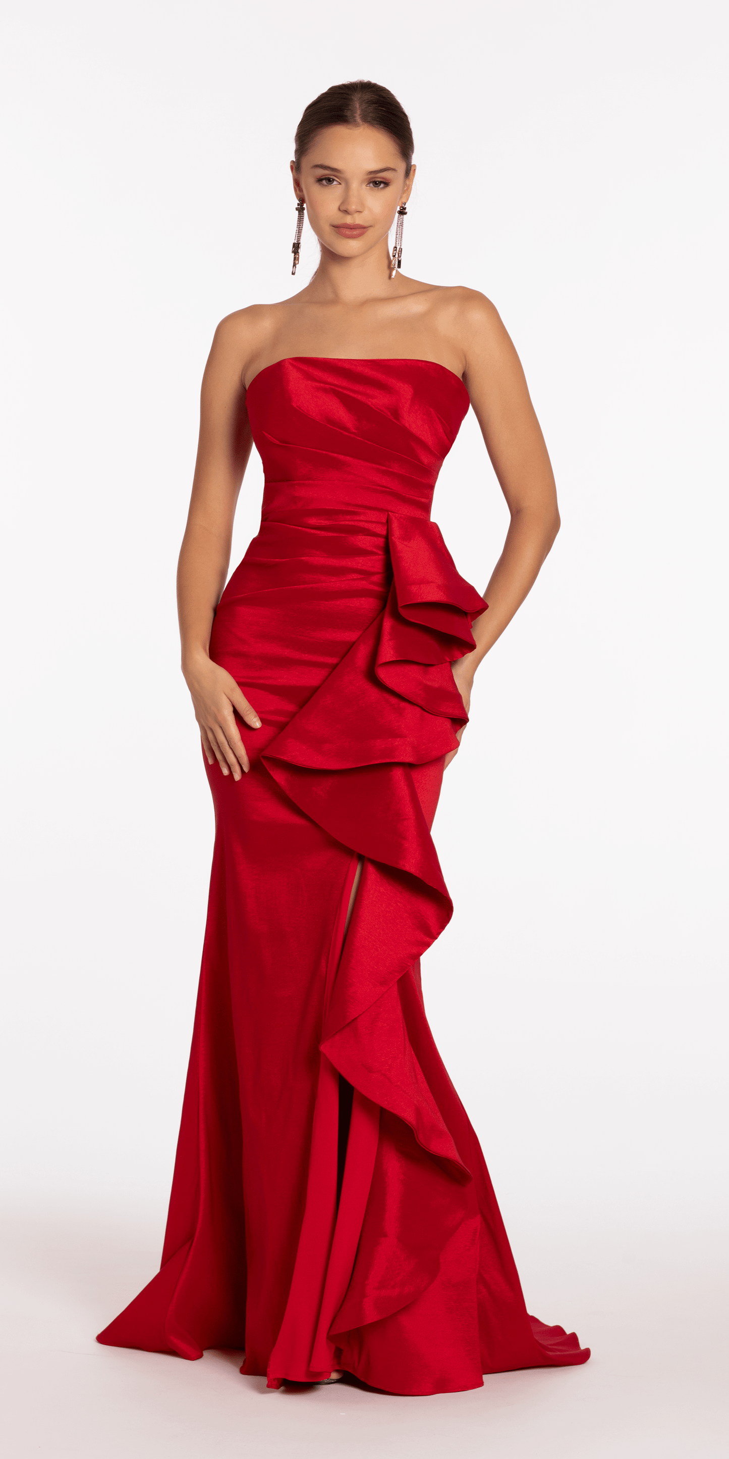 Strapless Taffeta Side Cascade Trumpet Dress with Sweep Train - Camille La Vie