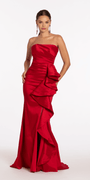Strapless Taffeta Side Cascade Trumpet Dress with Sweep Train - Camille La Vie