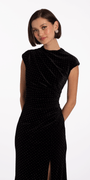 Stone Encrusted Velvet Mock Neck Cap Sleeve Column Dress - Camille La Vie