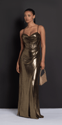 Foil Sweetheart Drape Corset Column Dress with Ruching - Camille La Vie