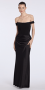 black/size/4/missy/Camille La Vie/ Crepe Off the Shoulder Corset Satin Column Dress/front