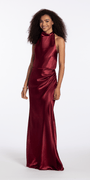 Camille La Vie Satin Cowl Neck Halter Column Dress with Side Ruching missy / 2 / wine