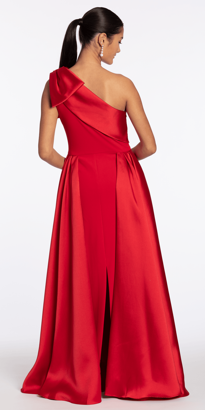 Stretch Crepe One Shoulder Dress with Mikado Cascades - Camille La Vie