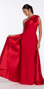 Stretch Crepe One Shoulder Dress with Mikado Cascades - Camille La Vie