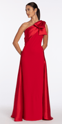 Stretch Crepe One Shoulder Dress with Mikado Cascades - Camille La Vie
