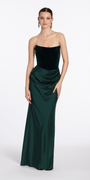 Camille La Vie Strapless Velvet Corset Satin Column Dress with Ruching missy / 0 / hunter-green