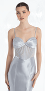 Sweetheart Satin Illusion Corset Trumpet Dress with Heat Set Beads - Camille La Vie