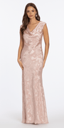 Floral Jacquard Cowl Neck Column Dress - Camille La Vie