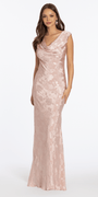 Floral Jacquard Cowl Neck Column Dress - Camille La Vie