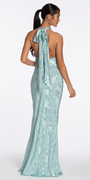 Drape Neck Tie Back Jacquard Column Dress - Camille La Vie