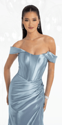 Stretch Satin Off the Shoulder Corset Trumpet Dress - Camille La Vie