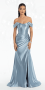 Stretch Satin Off the Shoulder Corset Trumpet Dress - Camille La Vie