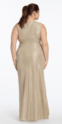 Metallic Cowl Neck Column Dress with Ruching and Tendril - Camille La Vie