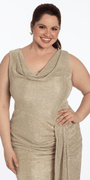 Metallic Cowl Neck Column Dress with Ruching and Tendril - Camille La Vie