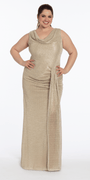 Metallic Cowl Neck Column Dress with Ruching and Tendril - Camille La Vie