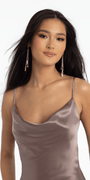 Open Tie Back Satin Cowl Neck Column Dress - Camille La Vie