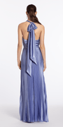 Satin Pleated Cowl Tie Back Halter Dress - Camille La Vie