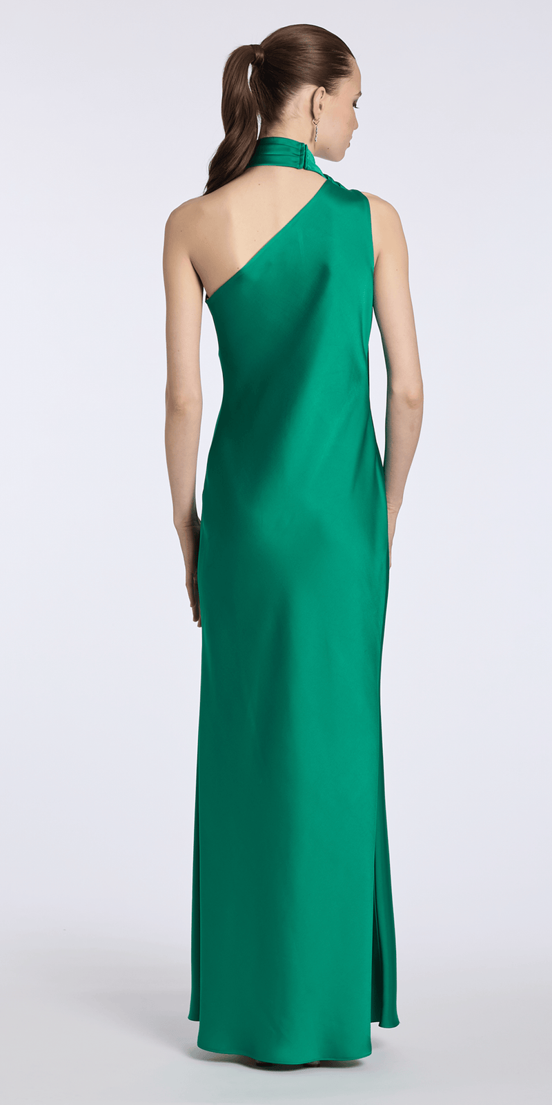 Camille La Vie Satin One Shoulder Column Dress with a Mock Wrap Scarf