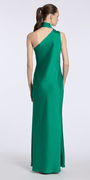 Camille La Vie Satin One Shoulder Column Dress with a Mock Wrap Scarf
