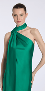 Camille La Vie Satin One Shoulder Column Dress with a Mock Wrap Scarf