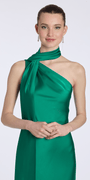 Camille La Vie Satin One Shoulder Column Dress with a Mock Wrap Scarf