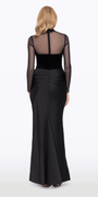 Camille La Vie Mock Neck Illusion Long Sleeve Velvet and Satin Column Dress