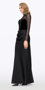 Camille La Vie Mock Neck Illusion Long Sleeve Velvet and Satin Column Dress